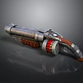 Sci Fi Weapon 3D Model With Mechanical Design Metal Texture Brown Grip And Red Components 3d model