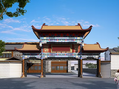 Traditional Chinese Ancient Architecture Classic Gate With Ornate Eaves And Colorful Wooden Carvings 3d model