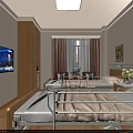 Hospital Ward Interior With Two Beds TV Wooden Cabinet Window And Curtains