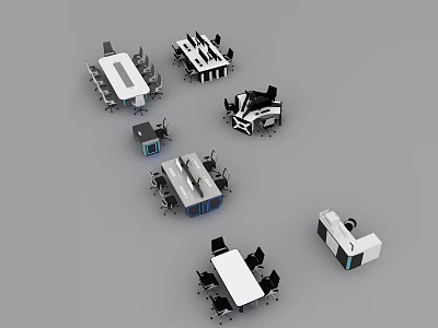 Modern Office Desks With Multiple Designs And Matching Chairs For Workspace 3d model