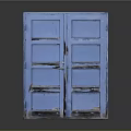 Blue Distressed Double Door Cabinet With Worn Wooden Panels And Classic Design