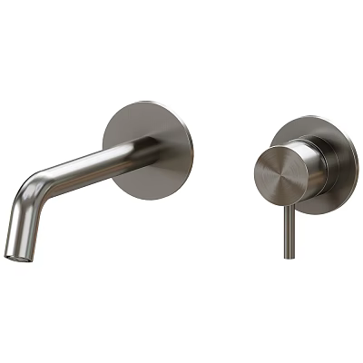 Modern Wall Mounted Faucet with Brushed Metal Finish and Sleek Design 3d model
