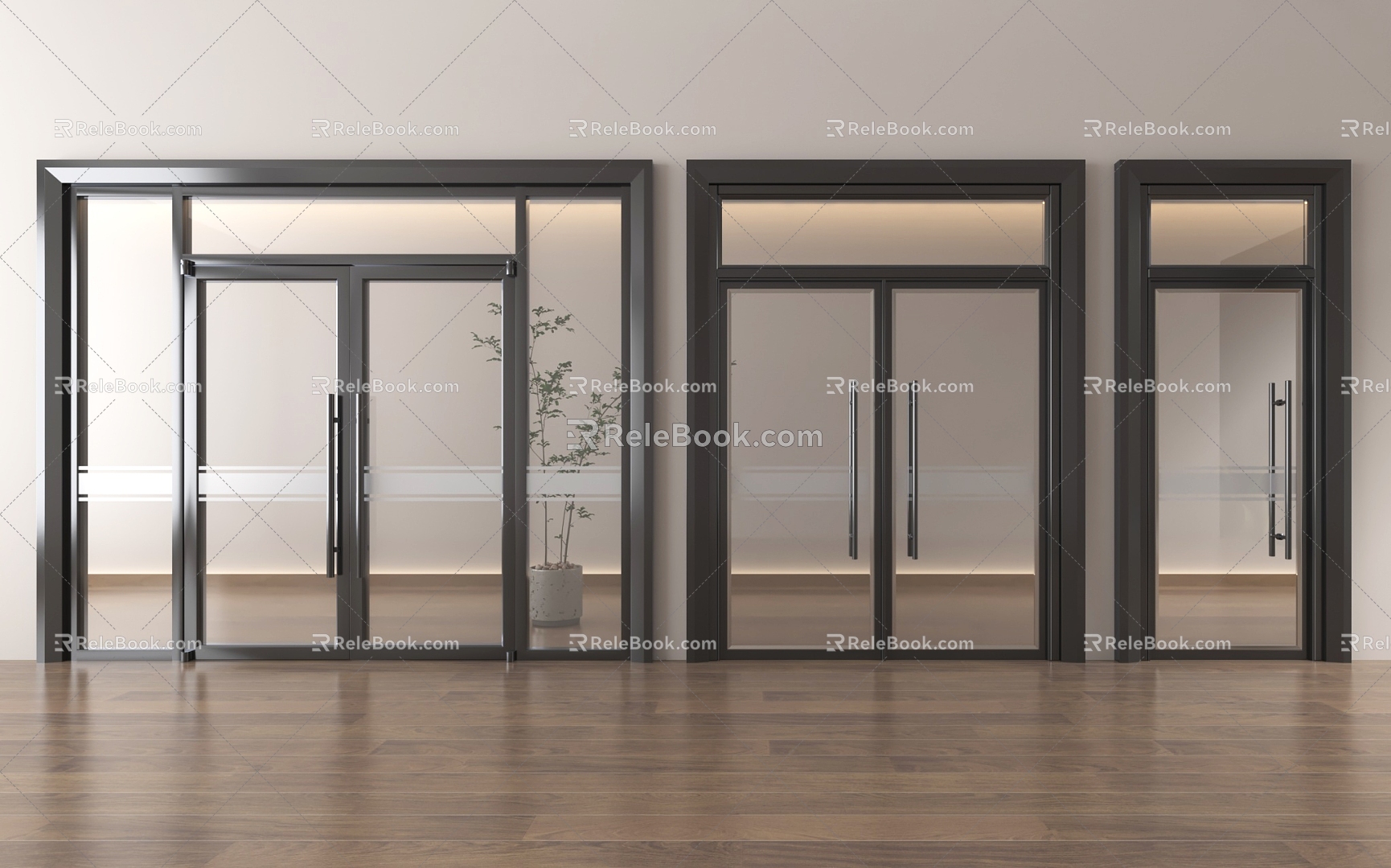 Modern glass single door glass double door entry door sliding door office glass door 3d model