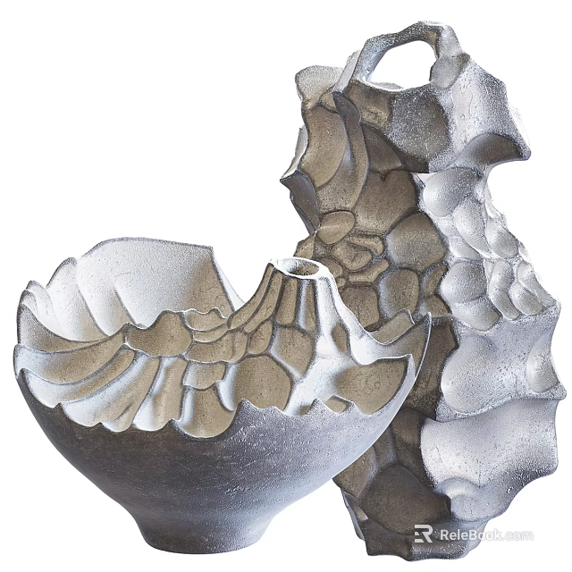 Artistic Ceramic Vessels With Intricate Textured Surfaces And Sculptural Design 3d model 