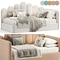 Cozy Kids Bed With Beige Frame Animal Print Pillows And Soft Blanket