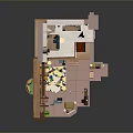 Miniature House Landscape with Red Walls Brown Roof Staircase and Detailed Interior