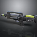 Futuristic Sci-Fi Gun With Black Body Yellow Accents Ergonomic Grip And Detailed Structure