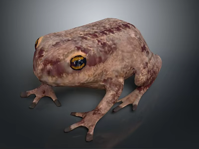Realistic 3D Frog Model With Reddish Brown Spotted Skin And Yellow Eyes On Gray Background 3d model
