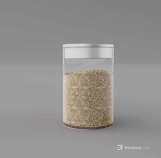 Transparent Glass Spice Jar With Silver Lid Filled With Mustard Seeds 3d model 