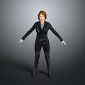 Red Haired Woman In Black Leather Jacket And Trousers Standing With Arms Outstretched