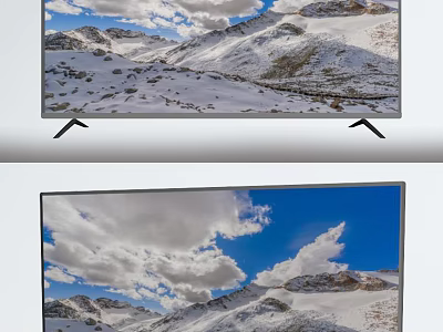 Smart TV Displaying Vivid Snowy Mountains and Blue Sky with White Clouds 3d model