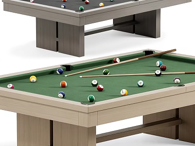 Billiard Room With Wooden Pool Table Green Felt Surface And Colorful Balls 3d model