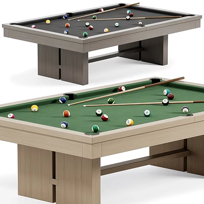 Billiard Room With Wooden Pool Table Green Felt Surface And Colorful Balls 3d model