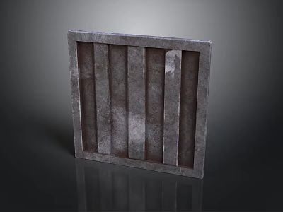 Industrial Style Square Metal Grille Panel With Vertical Slats And Textured Surface 3d model