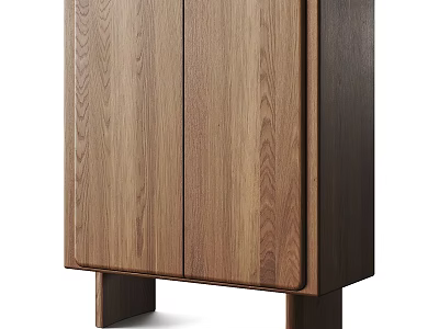 Modern Minimalist Wooden Wardrobe With Natural Wood Grain And Two Doors 3d model