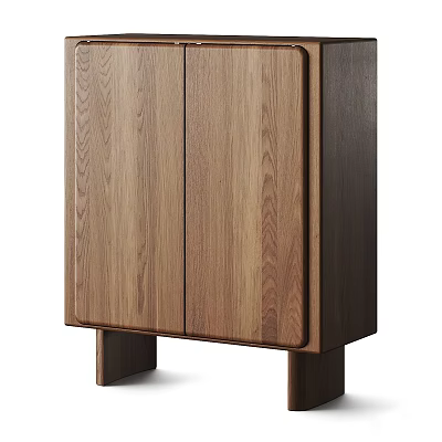 Modern Minimalist Wooden Wardrobe With Natural Wood Grain And Two Doors 3d model