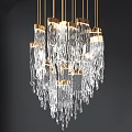 Modern Crystal Chandelier with Icicle Shaped Transparent Glass and Golden Metal Hanging Decor