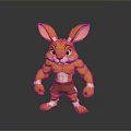3D Muscular Rabbit Character With Orange Fur Large Ears And Shorts
