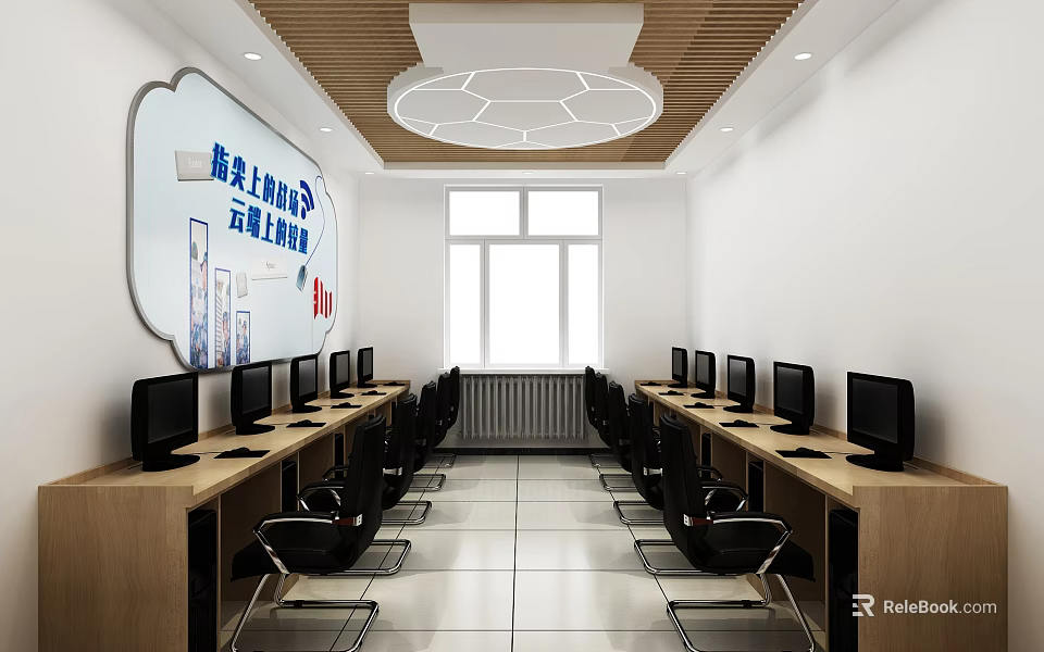 School New Employee Training Classroom With Interactive Learning Computers Desks And Chairs 3d model