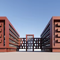 Modern Red Brick School Building With Symmetrical Design Multi Story Structure And Central Connecting Section