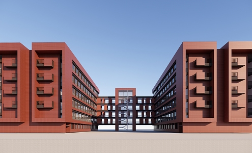 Modern School Simple Primary School Red Brick 3d model