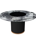 Round Dining Table With Marble Pattern Tabletop Black Circular Center And Black Cylindrical Base