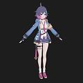 Anime Woman Character Design With Purple Black Hair Blue Coat And Pink Boots
