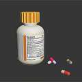 Medical Device Medicine Bottle With White Body Orange Cap Label And Red White Capsules