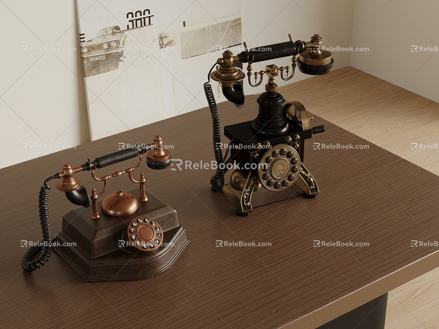 French Retro Telephone Dial Telephone 3d model