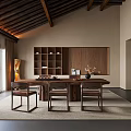 Traditional Tea Room Interior With Wooden Ceiling Beams Long Table Chairs And Natural Light
