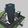 Modern Commercial Complex With High Rise Towers Surrounding Roads And Green Spaces