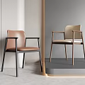 Stylish Leisure Chairs Featuring Brown Leather And Beige Fabric Seats With Metal And Wooden Legs