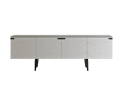 Modern Entryway Console Sideboard Cabinet With Textured Doors And Metal Legs 3d model