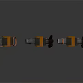 Three Orange And Black Hoisting Equipment With Suspended Loads And Lifting Cables