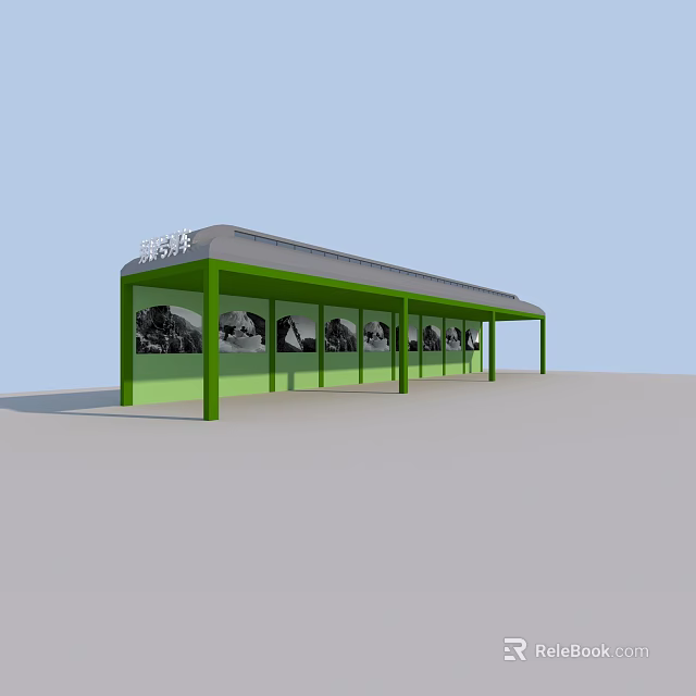 Garden Ornament Bus Shelter With Green Structure Grey Roof And Decorative Panels 3d model 
