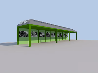 Garden Ornament Bus Shelter With Green Structure Grey Roof And Decorative Panels 3d model