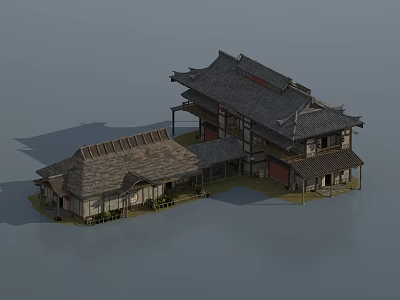 Ancient Chinese Architectural Complex With Traditional Tile Roof And Wooden Structure 3d model