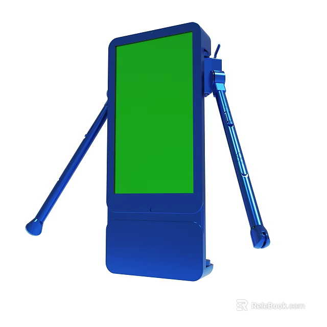 Modern Blue Device With Green Screen And Stable Metal Stand 3d model