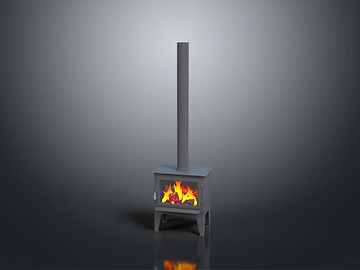 Modern Wood Stove Design With Tall Chimney And Burning Flames 3d model