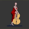 Elegant Sculpture Of Female Figure In Red Dress Sitting On Cello With Blue Base