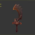Ornate Spiked Fantasy Weapon with Red Black Blade and Fiery Hilt Details