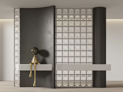 Modern Room Divider With Glass Block Panels And Gold Decorative Figurine 3d model