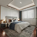 Modern Bedroom Interior With White Paneled Wall Nightstands Lamps And Area Rug