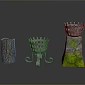 Decorative Metal Grid Holders With Wooden Stump Moss Pedestal And Curved Stand Bases