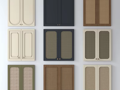 Various Modern Wardrobe Doors with Panel and Mesh Designs in Neutral and Bold Tones 3d model