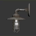 Industrial Vintage Lighting Combination with Curved Metal Arm and Grid Shade Wall Sconce
