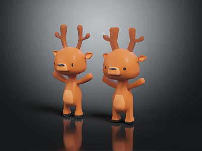 Two Orange Standing Deer Figurine Decorative Home Furniture With Adorable Design 3d model
