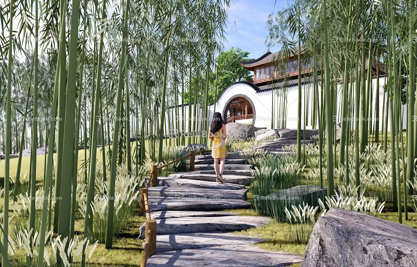 New Mountain Park Bamboo Forest Secret Realm Ancient Architecture Courtyard 3d model