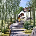 New Mountain Park Bamboo Forest Secret Realm Ancient Architecture Courtyard 3d model
