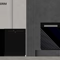 Sleek Modern Poliform Kitchen Appliance With Black Cabinet And Geometric Pattern